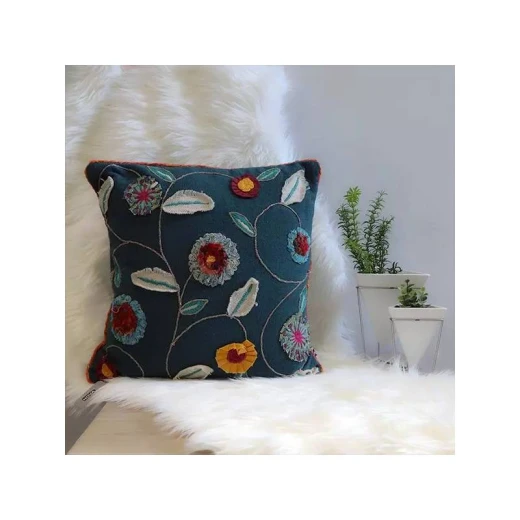 Nova Home Handmade Embroidered Cushion Cover, Dark blue Color, 45x45 Cm Nova Home Handmade Embroidered Cushion Cover, Dark blue Color, 45x45 Cm