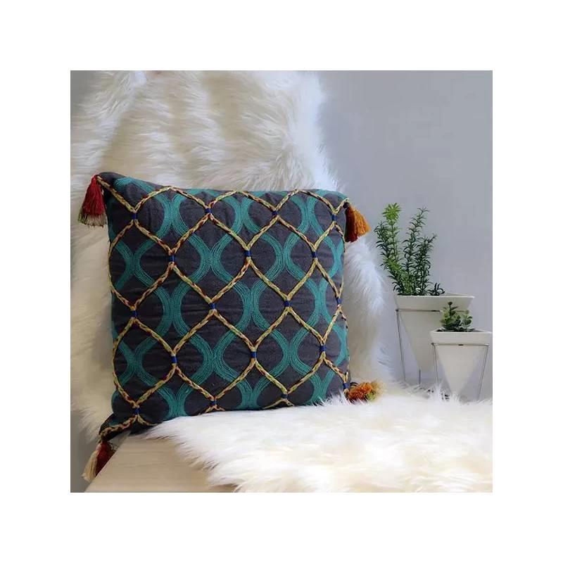 Nova Home Handmade Embroidered Cushion Cover, Grey Color, 45x45 Cm - Nova Home