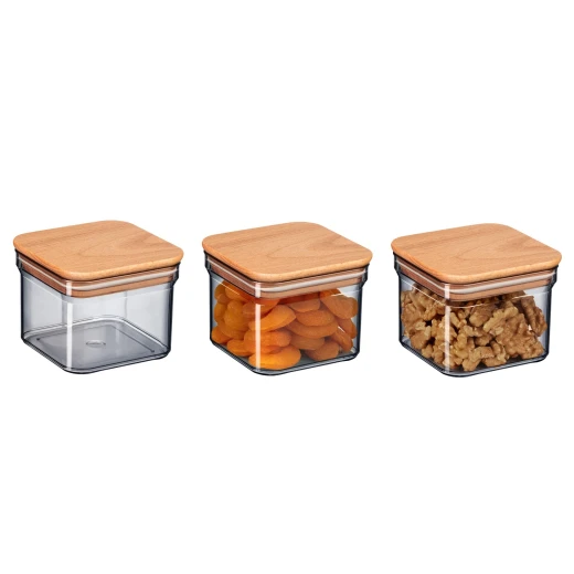 Madame Coco Wooden Lid Storage Container 3 Pieces, 500 Ml Madame Coco Wooden Lid Storage Container 3 Pieces, 500 Ml