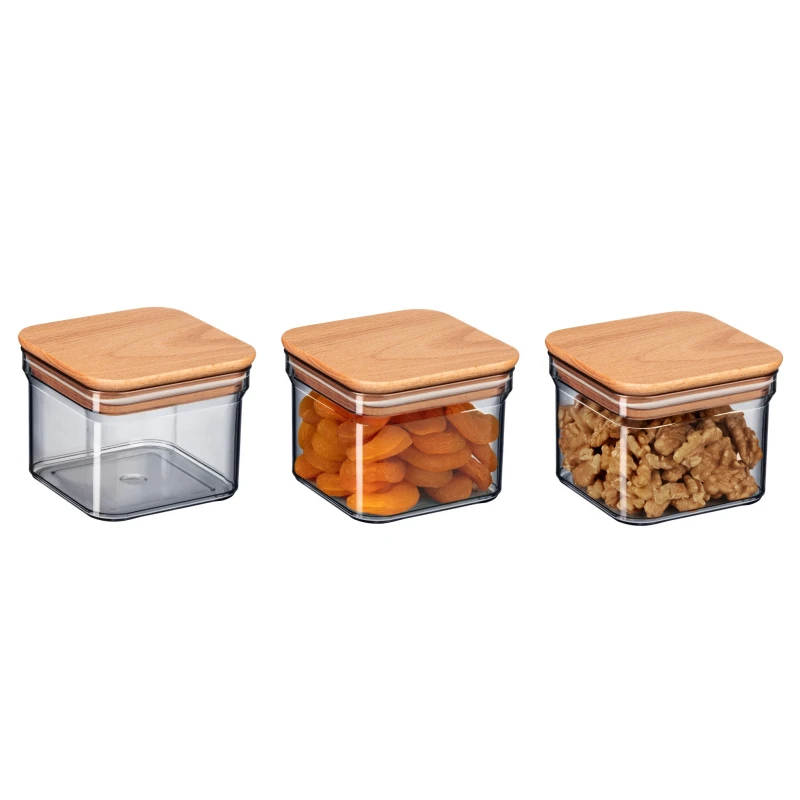 Madame Coco Wooden Lid Storage Container 3 Pieces, 500 Ml - Madame COCO