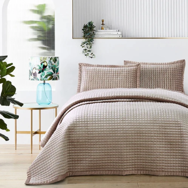 Nova home  velvet bed spread  valora king gold 3 pcs - Nova Home