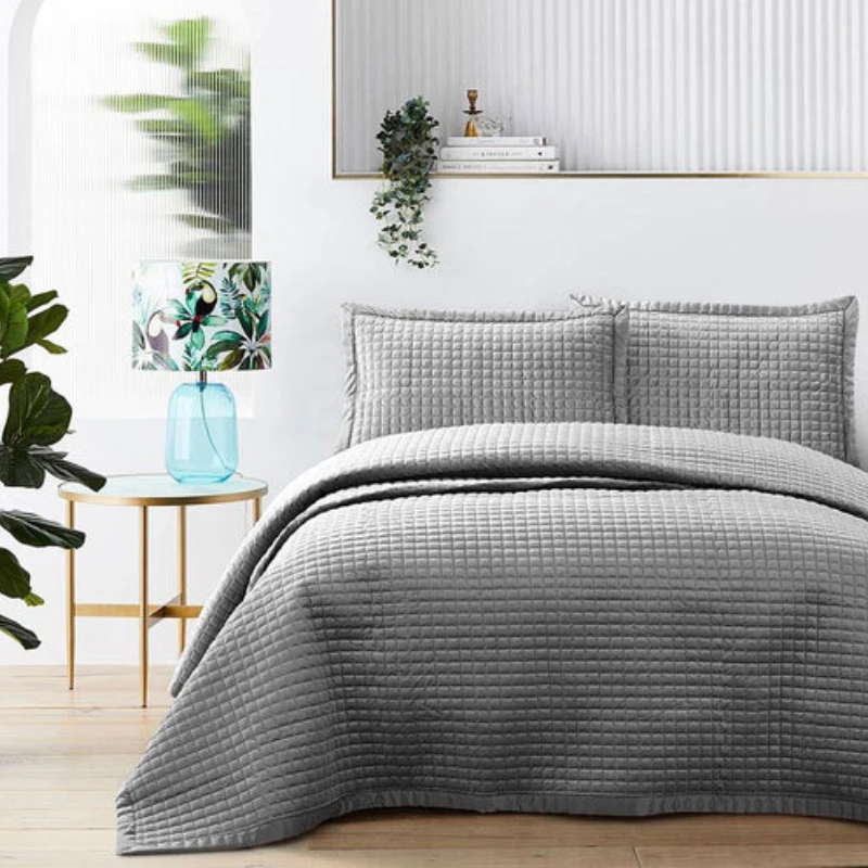 Nova home velvet bed spread valora king grey  3pcs - Nova Home