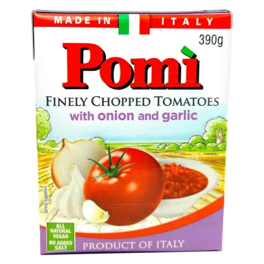 Pomi Finely Chopped Tomatoes With Onion and Garlic 390 g Pomi Finely Chopped Tomatoes With Onion and Garlic 390 g