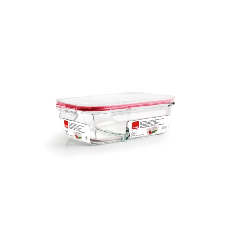 حافظة طعام زجاج 950 مل بقسمين من Ibili Lunch-Away - أحمر - ابيلي