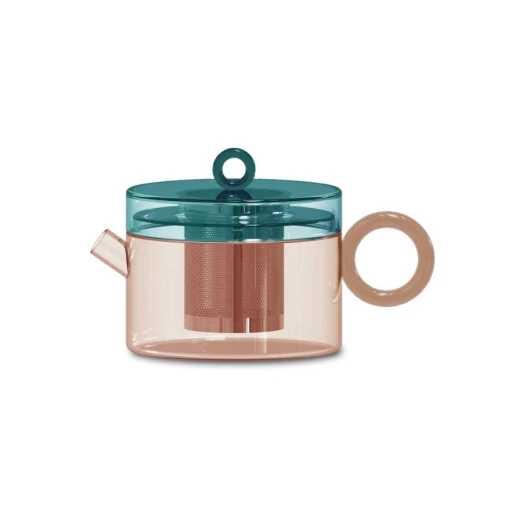 Easy Life 800ml Glass Teapot - Petrol & Peach