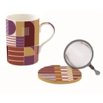 Easy Life Geometric Art 350ml Mug with Infuser & Lid in Box - Multicolored - Easy Life