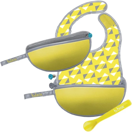 B-Box,Travel Bib Spoon Flexible Soft Bite, Palm Pattern, Adjustable Neck Strap, BPA Free, Phthalate Free, PVC Free, Machine Washable and Folds into Its Own Bag