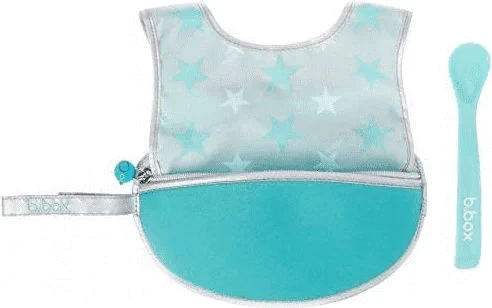 B-Box,Travel Bib Spoon Flexible Soft Bite, Palm Pattern, Adjustable Neck Strap, BPA Free, Phthalate Free, PVC Free, Machine Washable and Folds into Its Own Bag Silver, Blue - B.Box - Image 4
