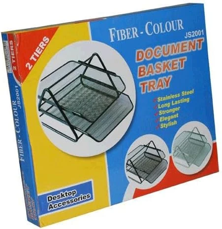 2-Tier Stainless Steel Document Basket Tray – Fiber-Colour – Model JS2001 - Sstationery