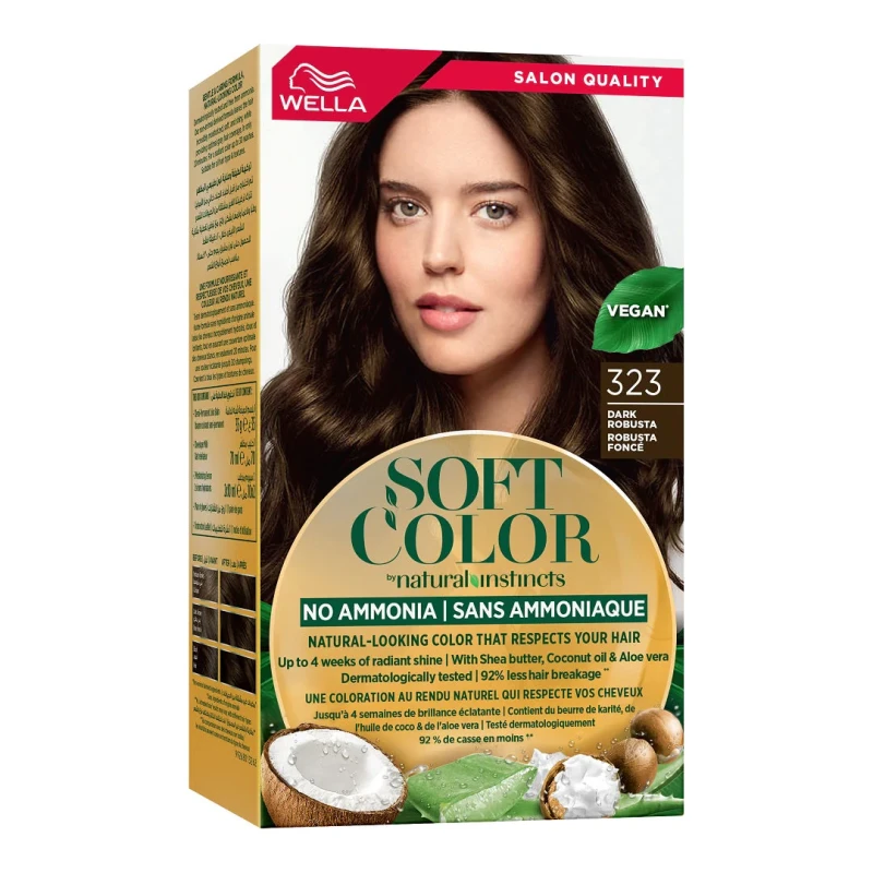 Wella Soft Color Natural Instincts 323 Dark Robusta Hair Dye, Ammonia-Free, Gentle & Nourishing, Long-Lasting Natural Dark Brown - Wella