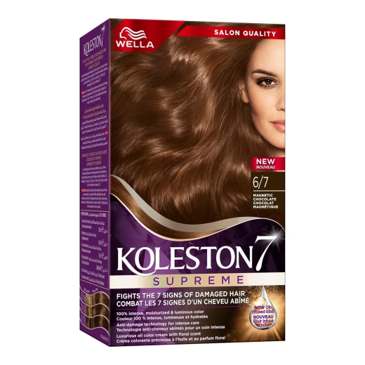 Wella Koleston Hair Color 6/7 Chocolate Brown with Oil Replacement, Long-Lasting Rich Color, 100% Gray Coverage, Nourishing & Shiny Finish
