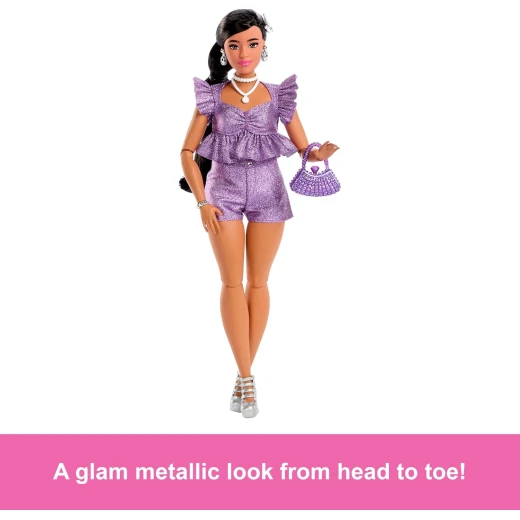 Mattel Barbie Deluxe Style Doll with Black Hair and Metallic Purple Outfit, Collectible Fashion Doll - Barbie - Image 2
