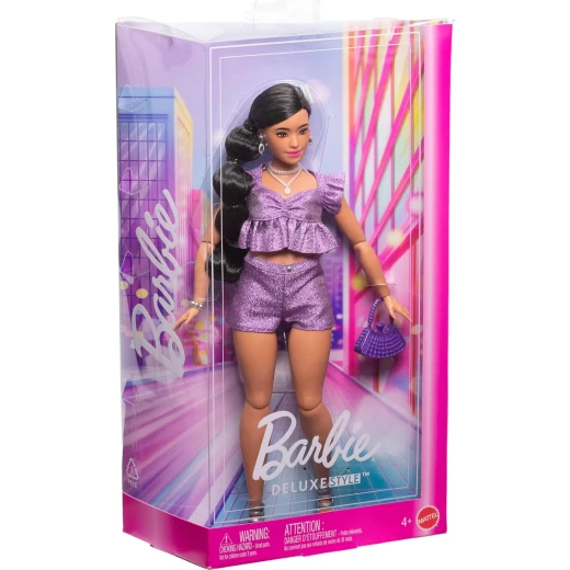 Mattel Barbie Deluxe Style Doll with Black Hair and Metallic Purple Outfit, Collectible Fashion Doll Mattel Barbie Deluxe Style Doll with Black Hair and Metallic Purple Outfit, Collectible Fashion Doll