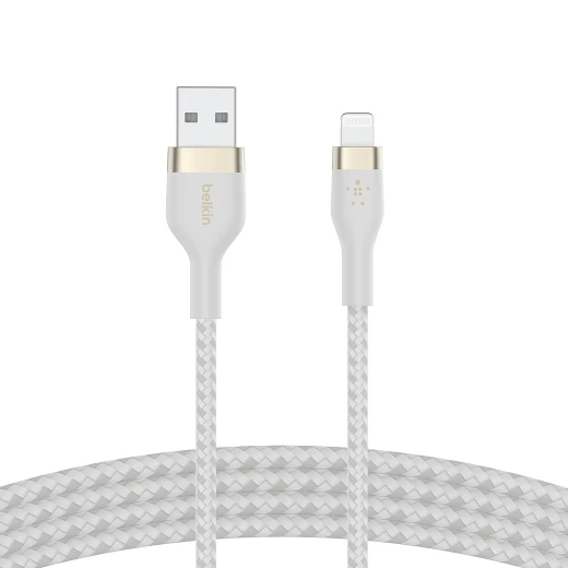 Belkin BoostCharge PRO Flex USB-A Braided Silicone Cable with Lightning Connector, 1M, White