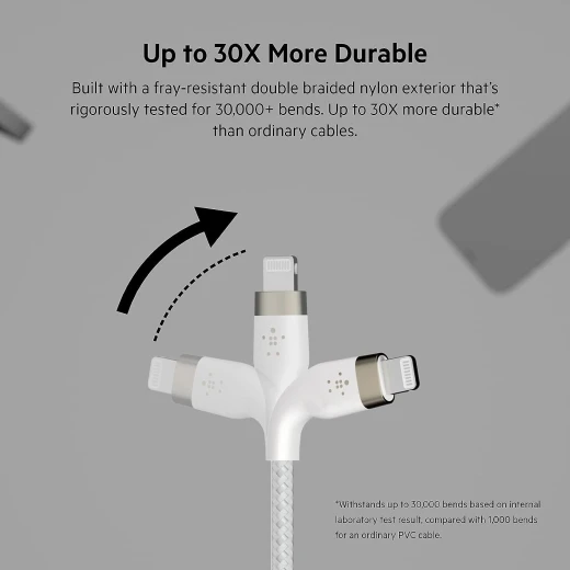 Belkin BoostCharge PRO Flex USB-A Braided Silicone Cable with Lightning Connector, 1M, White - Belkin - Image 4