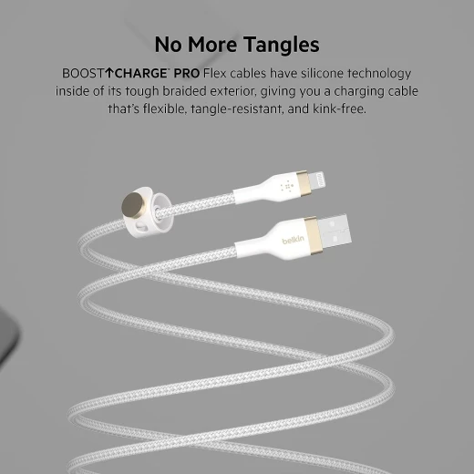 Belkin BoostCharge PRO Flex USB-A Braided Silicone Cable with Lightning Connector, 1M, White - Belkin - Image 5
