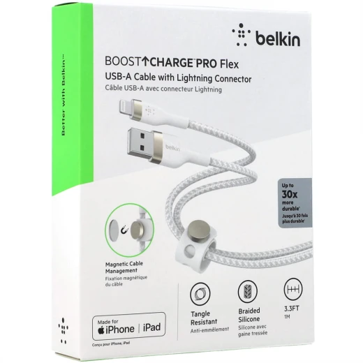 Belkin BoostCharge PRO Flex USB-A Braided Silicone Cable with Lightning Connector, 1M, White - Belkin - Image 2