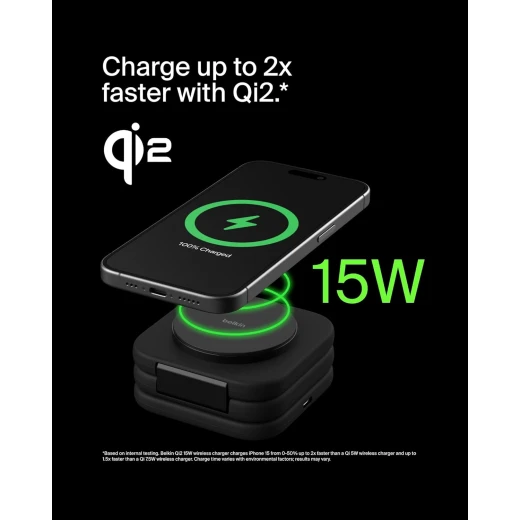 Belkin Fast Charge Pro Foldable Qi2-Certified Wireless Charger 3-in-1 Magnetic Charging Travel Pad 15W - MagSafe-Compatible Portable Charger for iPhone 16/iPhone 15/iPhone 14, Apple Watch 10, AirPods - Belkin - Image 9