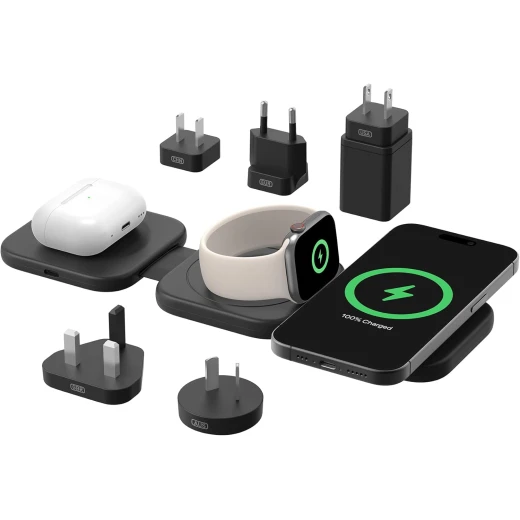 Belkin Fast Charge Pro Foldable Qi2-Certified Wireless Charger 3-in-1 Magnetic Charging Travel Pad 15W - MagSafe-Compatible Portable Charger for iPhone 16/iPhone 15/iPhone 14, Apple Watch 10, AirPods