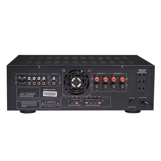 مضخم صوت كاريوكي ستيريو أصلي AV-802 بقوة 500 واط مزود بتقنية البلوتوث وUSB - جهاز استقبال صوت منزلي عالي الطاقة مع تحكم في الصوت الجهير/المتوسط/العالي، ومخرج مركزي ومحيطي - Image 2