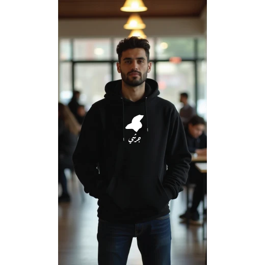هودي أسود، صغير، تصميم جرشي، إلهام ثقافي وفني، مريح، أنيق، مناسب للارتداء اليومي للجنسين من ديزاينلس هودي أسود، صغير، تصميم جرشي، إلهام ثقافي وفني، مريح، أنيق، مناسب للارتداء اليومي للجنسين من ديزاينلس