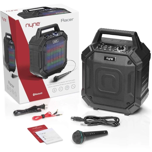 Nyne Racer Sport Portable Wireless Party Speaker – 30W, Bluetooth, FM Radio, USB/AUX, Party Lights, Microphone with Echo & Volume Control