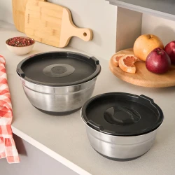 Karaca Mastermaid 2 Piece Stainless Steel Mixing Bowl Set, Black Color, Includes 2 Bowls for Baking and Cooking, Durable and Easy to Clean, Versatile Kitchen Essential