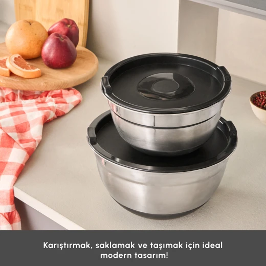 Karaca Mastermaid 2 Piece Stainless Steel Mixing Bowl Set, Black Color, Includes 2 Bowls for Baking and Cooking, Durable and Easy to Clean, Versatile Kitchen Essential - karaca - Image 2