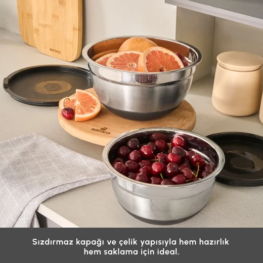 Karaca Mastermaid 2 Piece Stainless Steel Mixing Bowl Set, Black Color, Includes 2 Bowls for Baking and Cooking, Durable and Easy to Clean, Versatile Kitchen Essential - karaca - Image 3