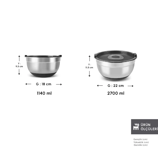 Karaca Mastermaid 2 Piece Stainless Steel Mixing Bowl Set, Black Color, Includes 2 Bowls for Baking and Cooking, Durable and Easy to Clean, Versatile Kitchen Essential - karaca - Image 5