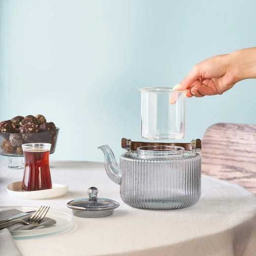 Karaca Kiyo Borosilicate Glass Teapot, 1400ml, Heat Resistant, Grey - karaca - Image 5