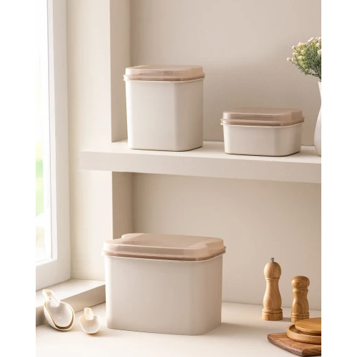 Madame Coco Lucca 3 Piece Plastic Food Storage Container Set Beige Madame Coco Lucca 3 Piece Plastic Food Storage Container Set Beige