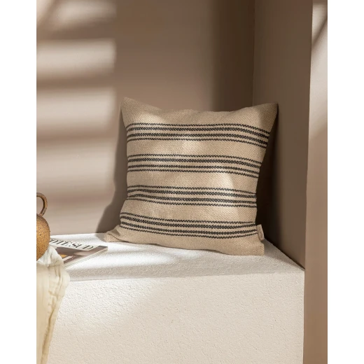 Madame Coco Eze Jute Throw Pillow Cover, Natural and Black, 45x45 cm Madame Coco Eze Jute Throw Pillow Cover, Natural and Black, 45x45 cm