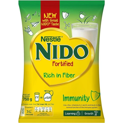 Nestlé Nido Fiber Enriched Milk Powder 750g Bag for Children, Delicious and Nutritious Instant Milk Drink with Added Fiber, Supports Healthy Digestion and Growth Nestlé Nido Fiber Enriched Milk Powder 750g Bag for Children, Delicious and Nutritious Instant Milk Drink with Added Fiber, Supports Healthy Digestion and Growth