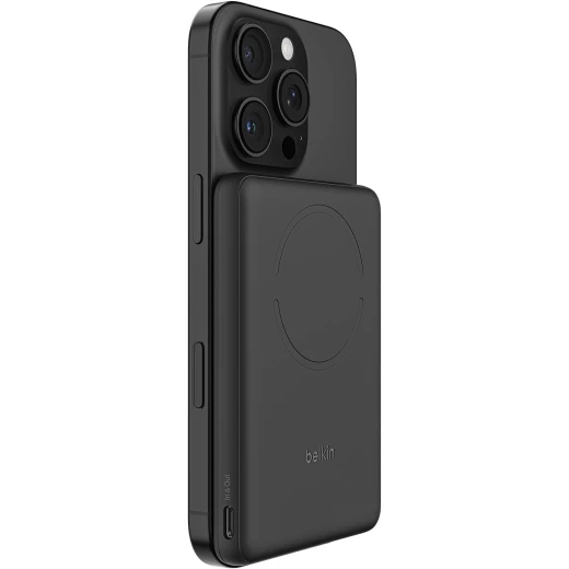 Belkin BoostCharge 5000mAh Magnetic Power Bank with Magnetic Ring - Black | 5K Portable Wireless Charger, Magnetic Ring for Attaching Accessories, USB C Port, Pre-Charged, Cable included, Travel Safe