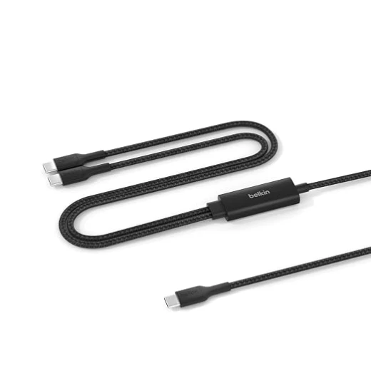 Belkin BoostCharge Pro 2-in-1 USB-C to USB-C Charging Cable 140W, Dual USB-C Connectors, Fast Charging Braided Cable, 1.5m, Black