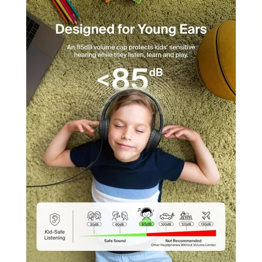 Belkin SoundForm Mini Kids Wired Headphones with Mic, 85dB Volume Limit, USB-C to 3.5mm Dongle, Comfortable Design, Stickers & 2-Year Coverage - Belkin - Image 4
