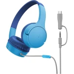 Belkin SoundForm Mini Kids Wired Headphones in Blue with Microphone, 85dB Volume Limit, USB-C to 3.5mm Dongle, Comfortable and Durable - Belkin