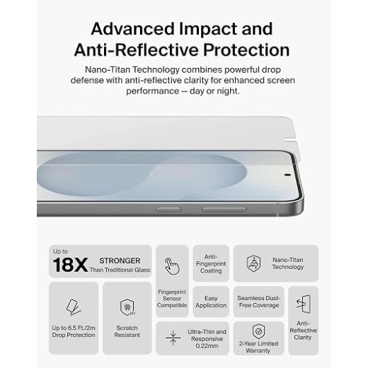 Belkin ScreenForce Titan SmartShield Anti-Reflective Screen Protector for Samsung Galaxy S26+, 9H Scratch & Impact Protection, Anti-Fingerprint, 0.22mm Ultra-Thin Glass - Belkin - Image 5