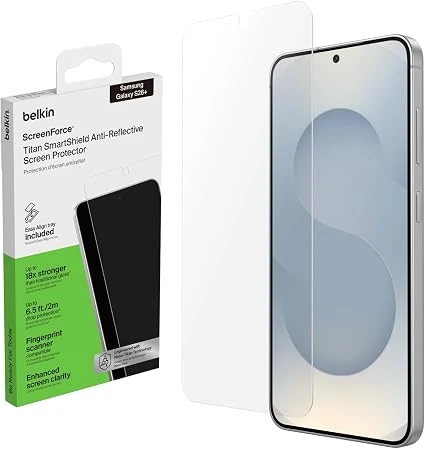 Belkin ScreenForce Titan SmartShield Anti-Reflective Screen Protector for Samsung Galaxy S26+, 9H Scratch & Impact Protection, Anti-Fingerprint, 0.22mm Ultra-Thin Glass