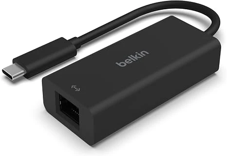 Belkin محول USB-C إلى إيثرنت بسرعة 2.5 جيجابت، شبكة سلكية عالية السرعة، متوافق مع MacBook وiPad وChromebook وSurface، اعتماد USB-IF وWWCB