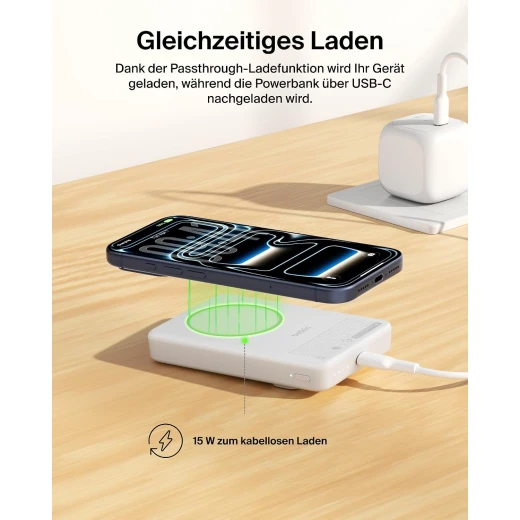 Belkin BoostCharge 10000mAh Magnetic Power Bank with Stand, Qi2 15W Wireless Charging, Magnetic Ring, USB-C Port, Cable Included, Slim & Lightweight, White - Belkin - Image 4