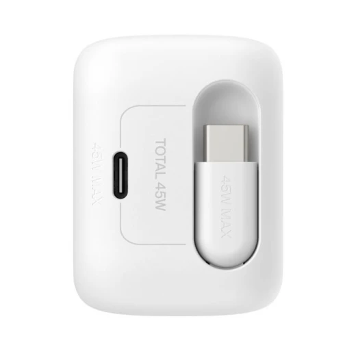 Belkin BoostCharge Pro Dual GaN 45W Charger with Retractable 0.8m USB-C Cable and Extra USB-C Port, Fast Charging, White