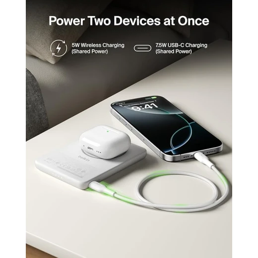 باور بانك مغناطيسي Belkin BoostCharge بسعة 5000 مللي أمبير، نحيف ومحمول، شحن مغناطيسي، لون أبيض، موديل BPD010HQWH - بيلكين - Image 5
