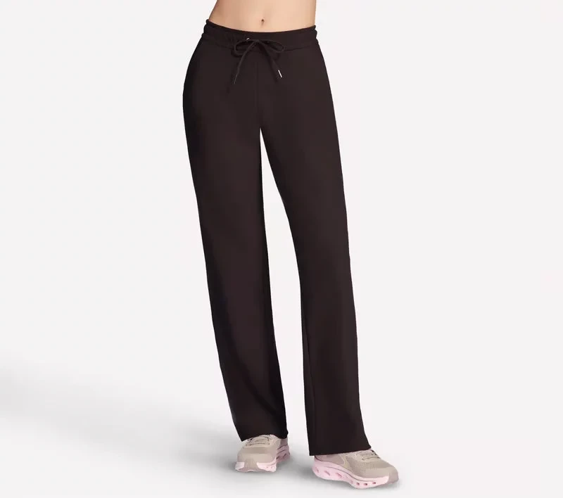 Skechers GO LUXE Rib Pant: Women's Mid-Rise Leisure Pant in Chocolate with Comfort Stretch Drawcord Waistband and Slash Hand Pockets, Size XL - Skechers