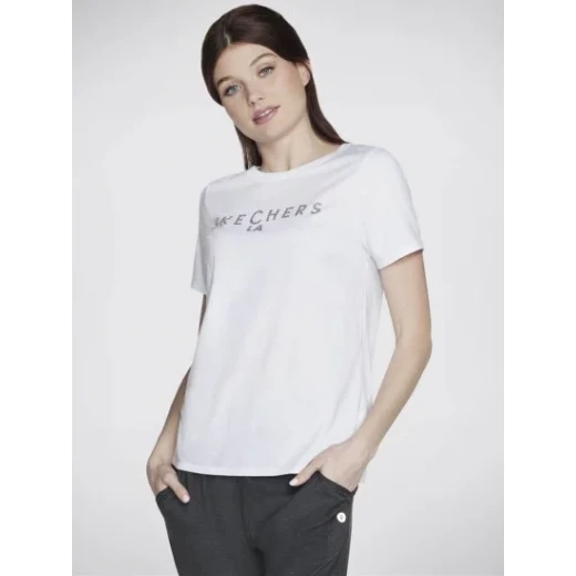 تي شيرت سكيتشرز للنساء بتصميم Shine Tee أبيض قطن مزيج أكمام قصيرة - سكيتشرز - Image 3