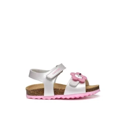 Geox Chalki Baby Girls Sandals White Pearlescent Leather Effect Open Toe with Adjustable Riptape Closure Breathable Design Adorned with Embellishments Size 25 For Stylish Comfort