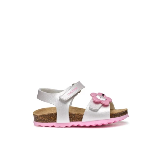 Geox Chalki Baby Girls Sandals White Pearlescent Leather Effect Open Toe with Adjustable Riptape Closure Breathable Design Adorned with Embellishments Size 25 For Stylish Comfort - Geox - Image 2