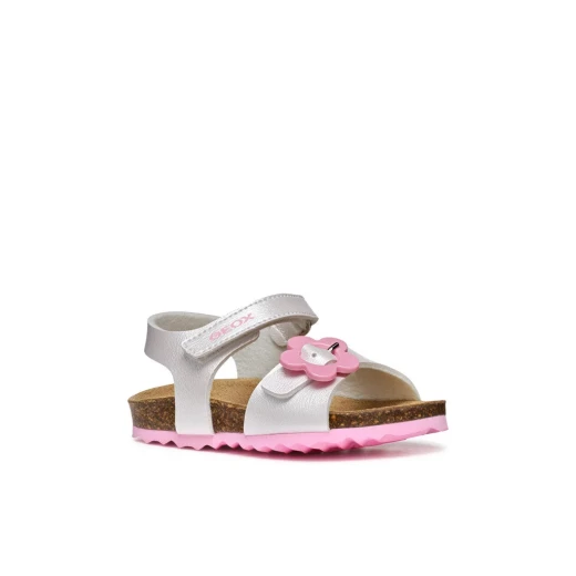 Chalki Baby Girls' Sandals White Pearlescent Leather Effect Open Toe with Adjustable Riptape Closure Stylish Breathable Design Size 26 - Geox - Image 6