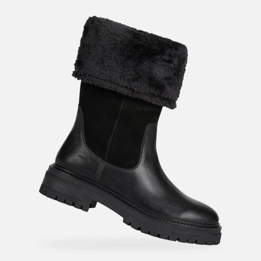 LRIDEA WOMAN Cozy Protective Ankle Boots Black Suede Leather Chelsea 37 Winter Warm Fashion Boots with Faux Fur Trim Fast Delivery Easy Exchange